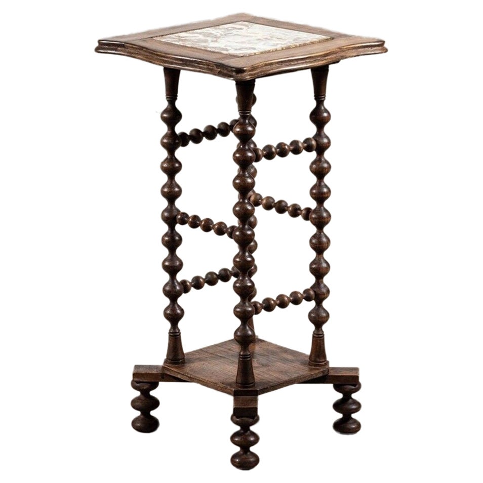 19th Century French Marble and Oak Bobbin Table For Sale