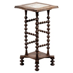 19th Century French Marble and Oak Bobbin Table