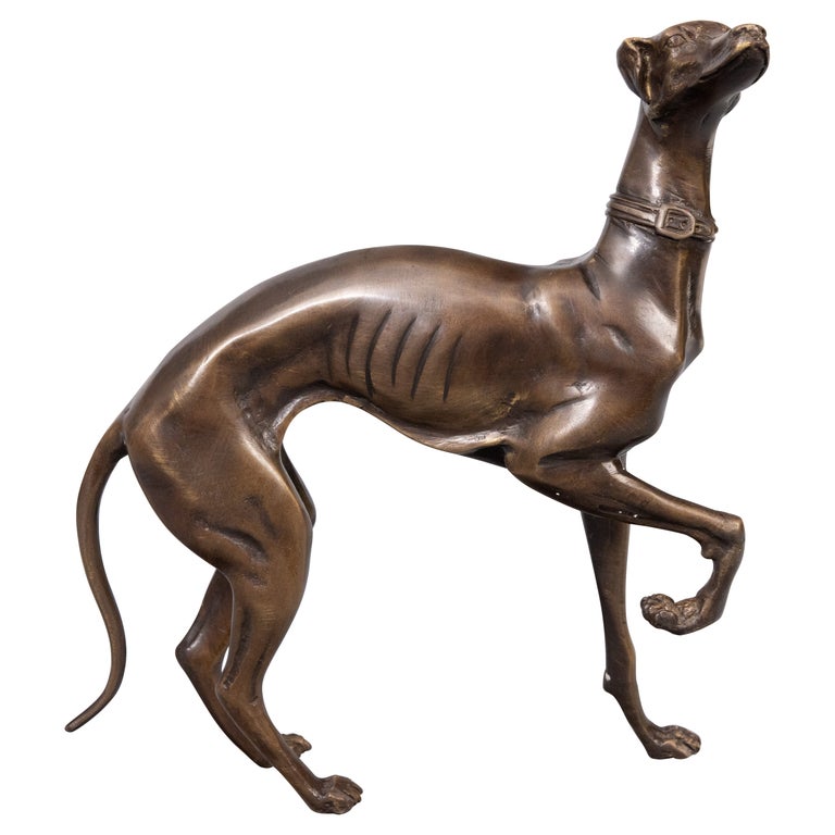 French Bronze Greyhound Whippet Dog Sculpture Figurine, circa 1960 For