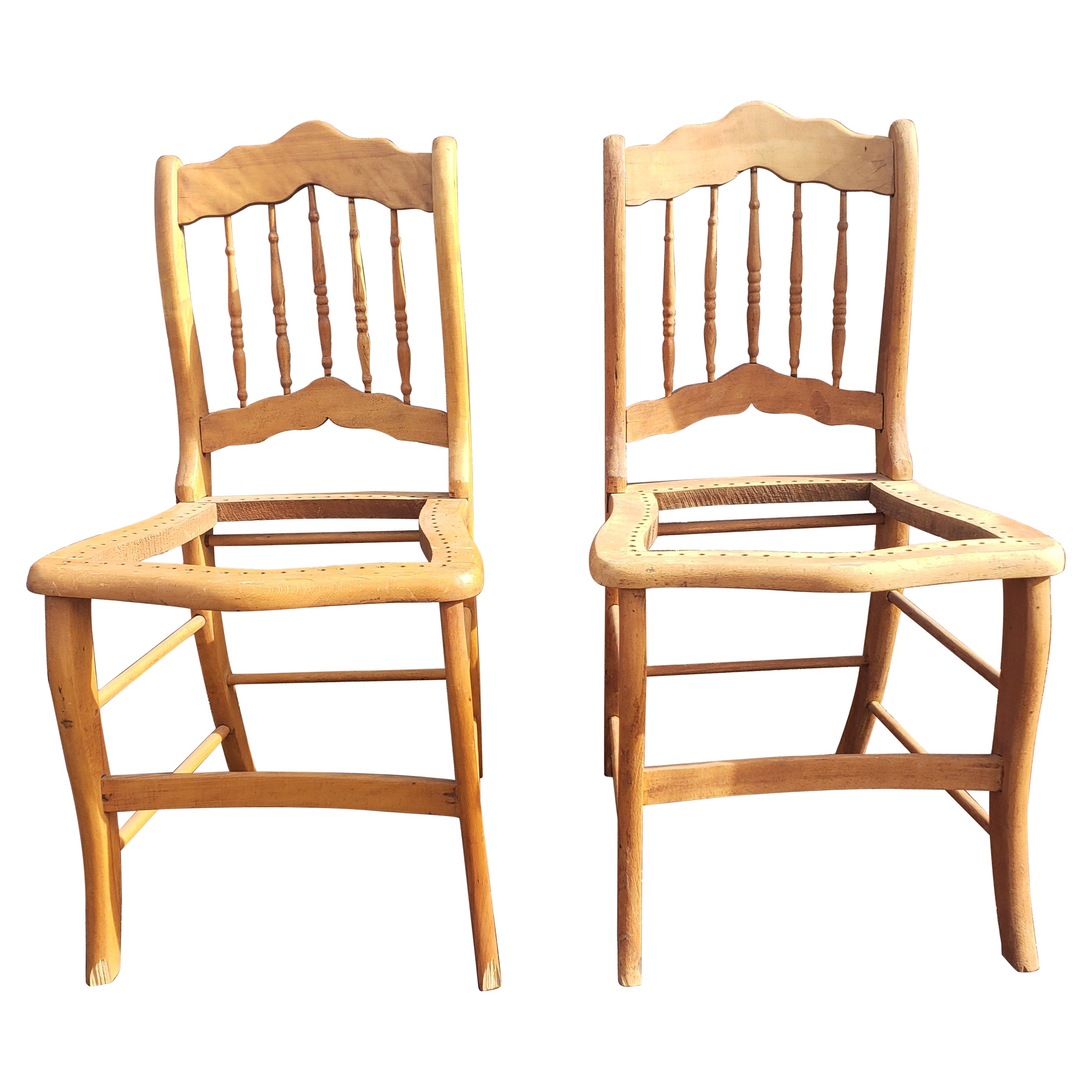 Early American Maple Side Chair Frames, a Pair, circa 1880s For Sale