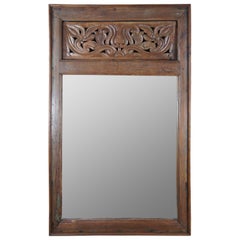 Used Indonesian Carved Mahogany Over Mantel Wall Mirror Reclaimed Door