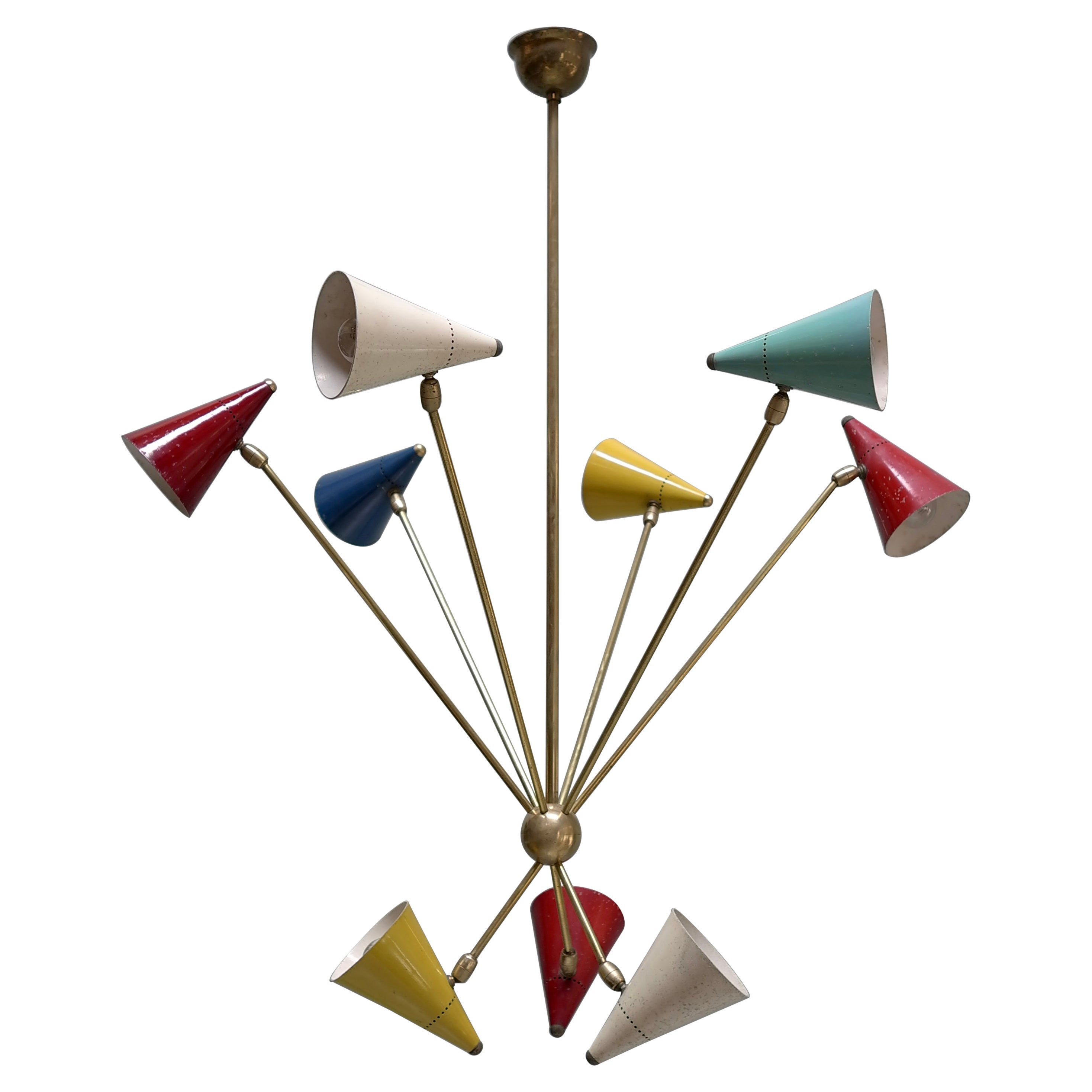 Rare Large Multicolored Pendant lamp by Gilardi & Barzaghi, Italy 1950's For Sale