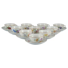 Royal Copenhagen, Saxon Flower, a Set of Ten Used Teacups with Saucers