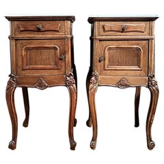Pair French Marble Top Bedside Cupboards