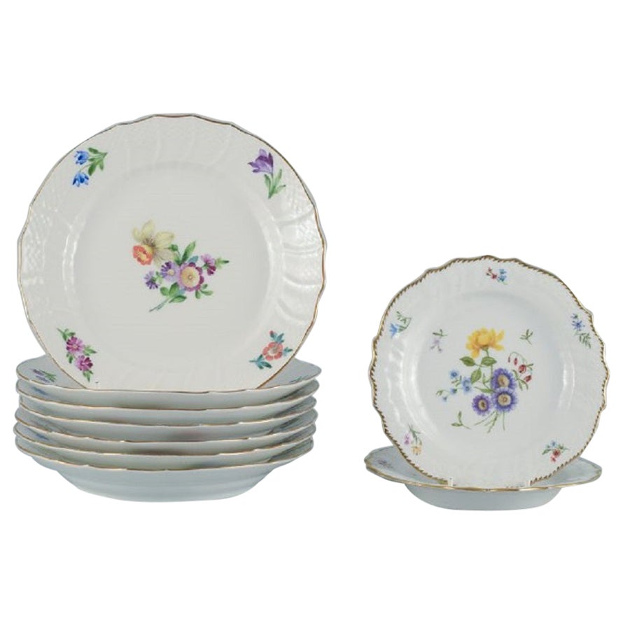 Royal Copenhagen, Saxon Flower, Nine Plates in Porcelain For Sale