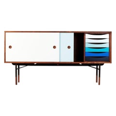 Finn Juhl Sideboard in Wood and Cold Colors Whit Unit Tray