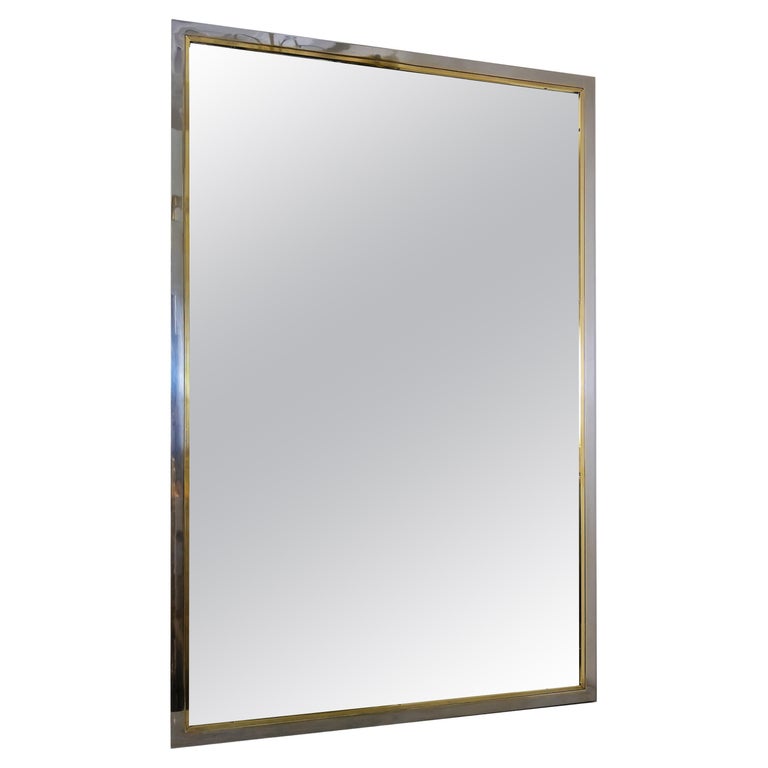 Midcentury Italian Brass and Chrome Wall Mirror For Sale at 1stDibs