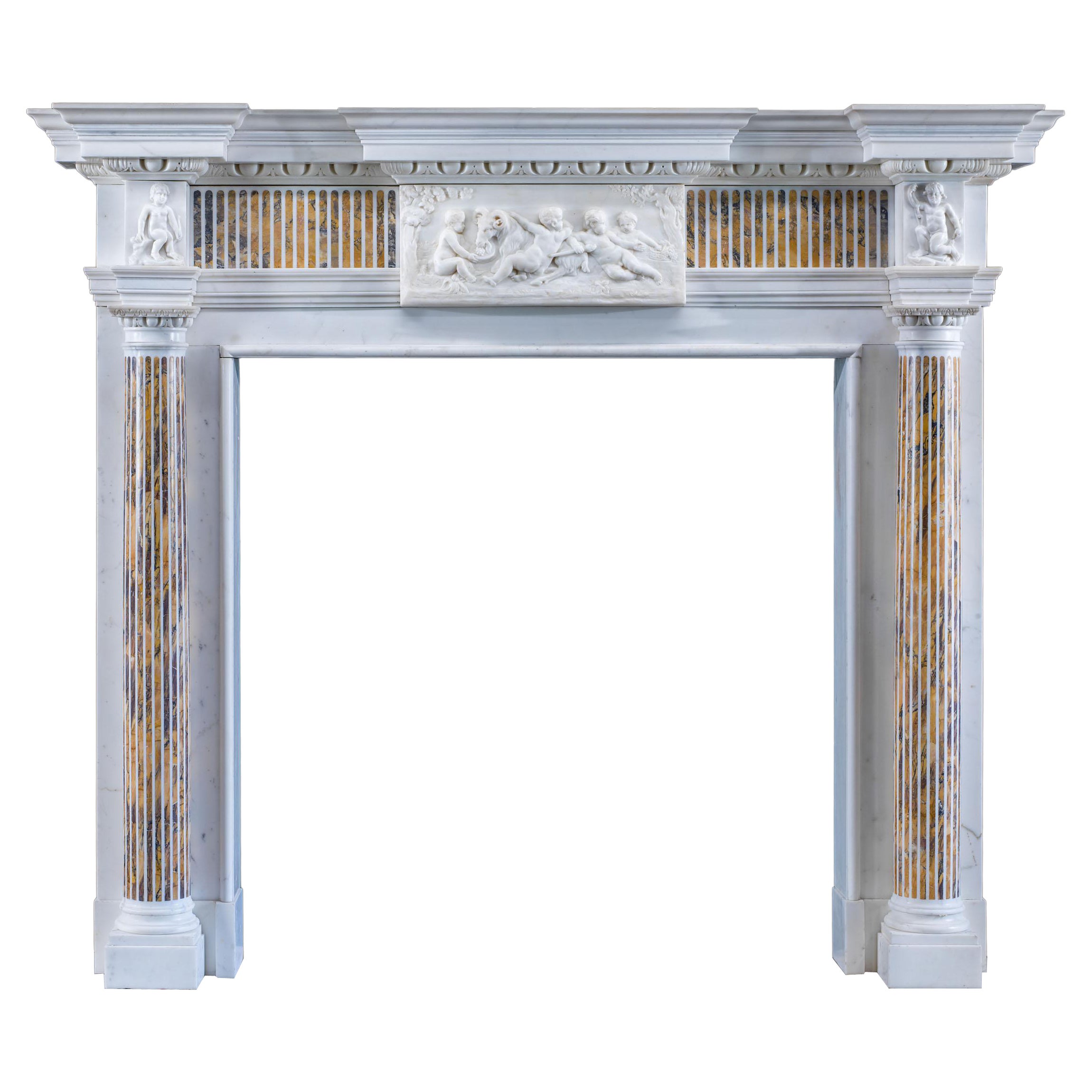 Fine Neoclassical Siena Inlaid Chimneypiece For Sale
