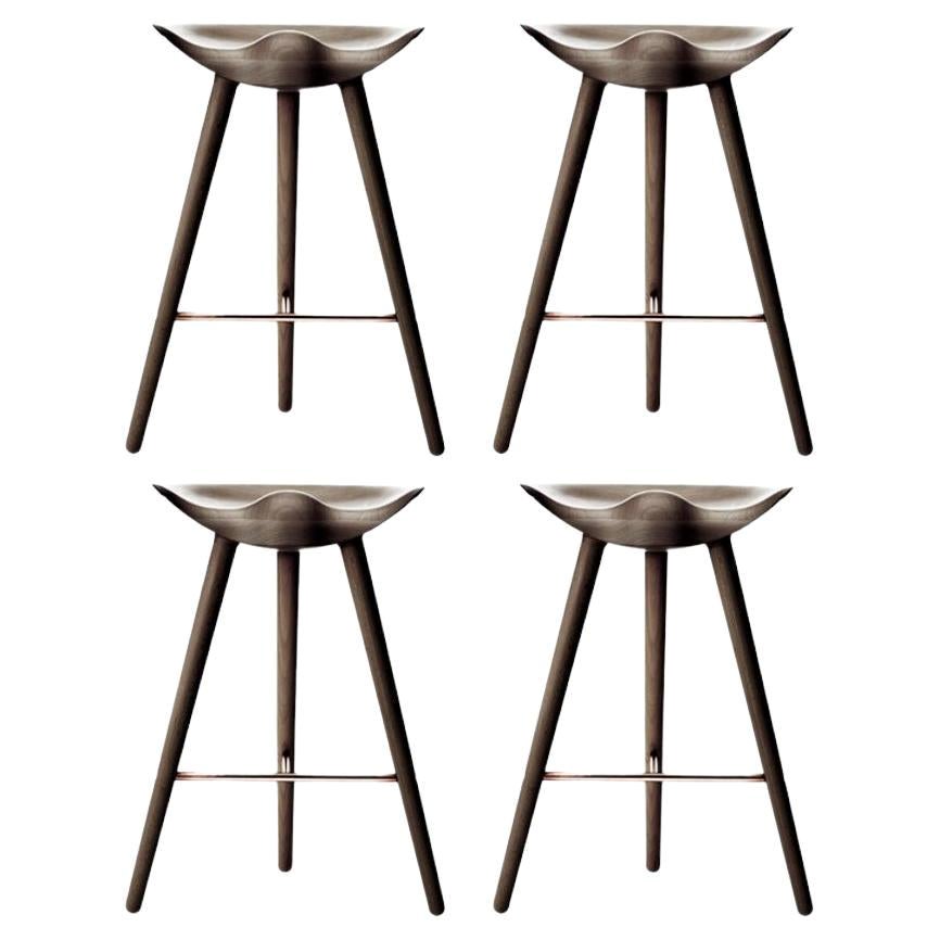 Set of 4 ML 42 Brown Oak and Copper Counter Stools by Lassen For Sale