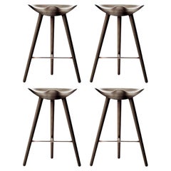 Set of 4 ML 42 Brown Oak and Copper Counter Stools by Lassen