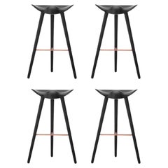 Set of 4 ML 42 Black Beech and Copper Bar Stools by Lassen