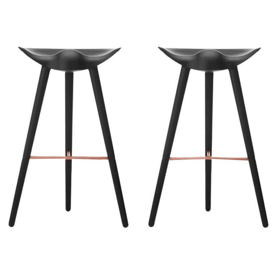 Set of 2 ML 42 Black Beech and Copper Bar Stools by Lassen For Sale