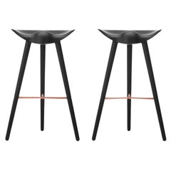 Set of 2 ML 42 Black Beech and Copper Bar Stools by Lassen
