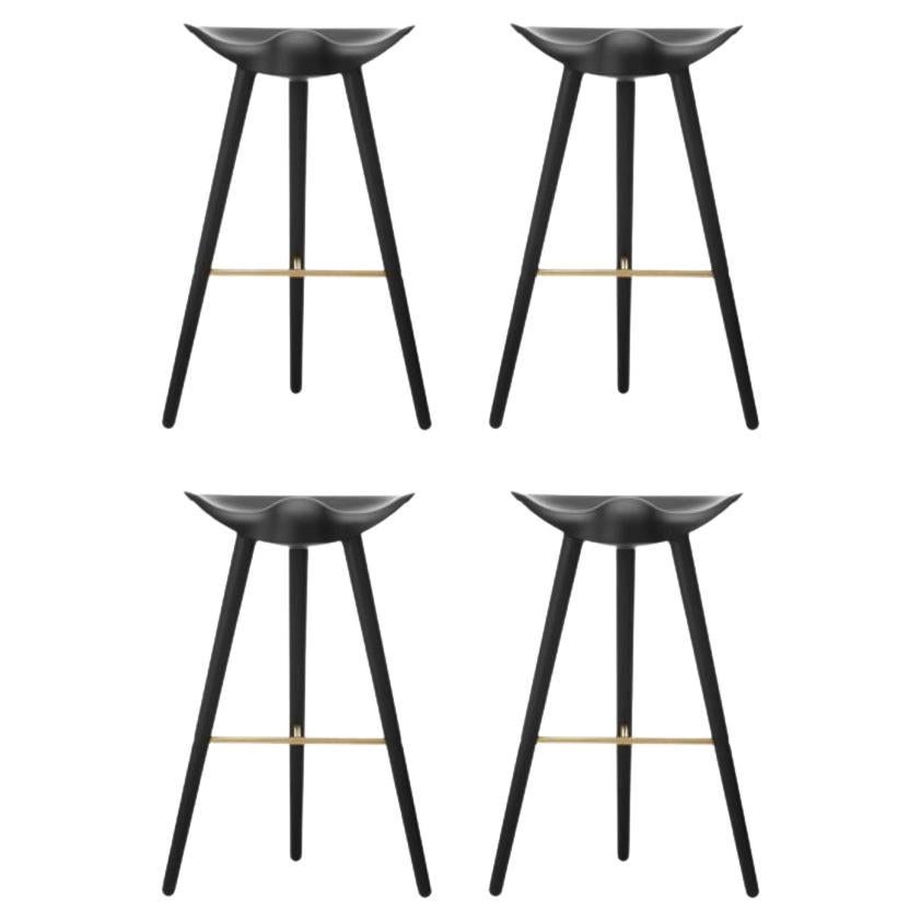 Set of 4 ML 42 Black Beech and Brass Bar Stools by Lassen For Sale