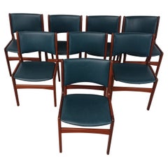 Set of Eight Fully Restored Erik Buch Teak Dining Chairs, Custom Upholstery