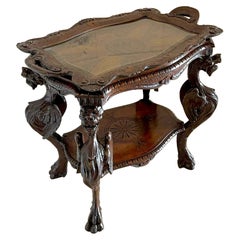 Unusual Antique Carved Oak Italian Centre/Lamp Table