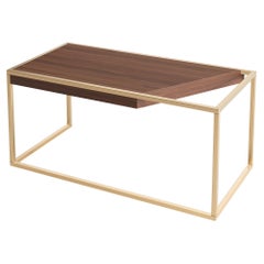 Minimalist Home Office Writing Desk in Walnut Wood and Brushed Brass