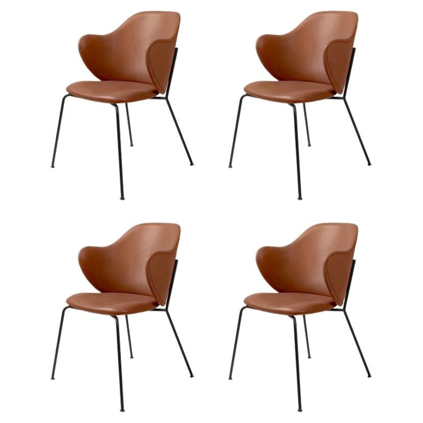 Set of 4 Brown Leather Lassen Chairs by Lassen