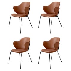 Set of 4 Brown Leather Lassen Chairs by Lassen