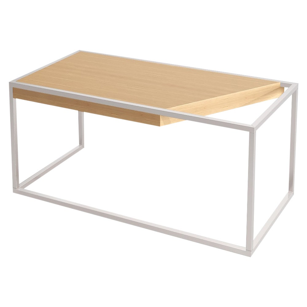 Minimalist Home Office Writing Desk in Oak Wood and Brushed Stainless Steel