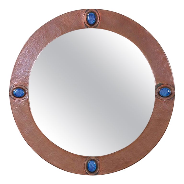 Arts and Crafts Circular Copper Mirror For Sale