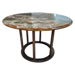 Contemporary Steel Base Green Onyx Dining Table, Round