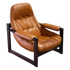 Percival Lafer Earth Chair, Cognac Leather + Jacaranda Wood Midcentury Lounge