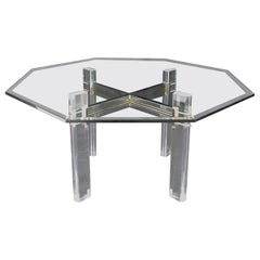 Glass Top Octagonal Shape Lucite Base Dining Conference Table Mint!