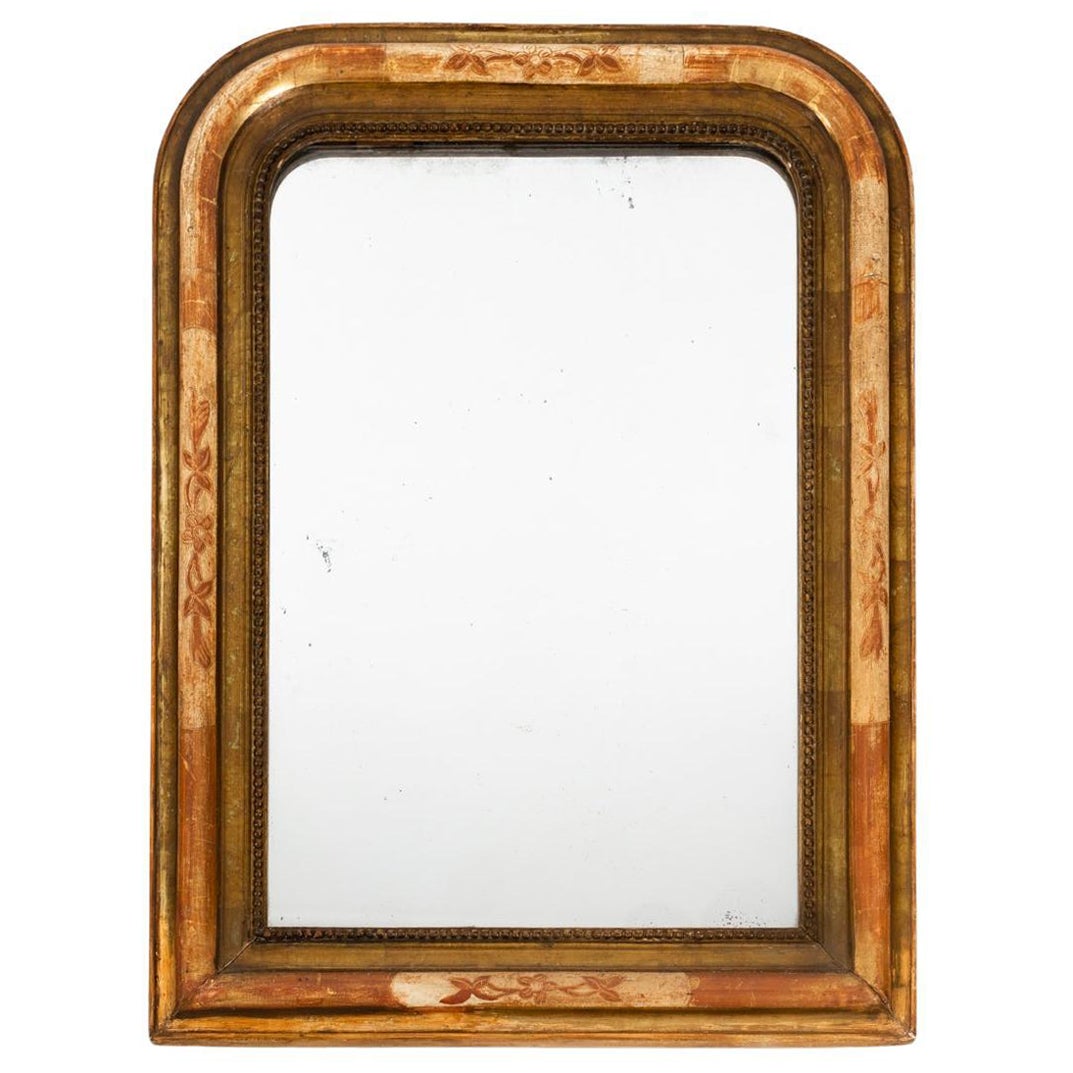 19th Century Louis Philippe Gold Red-Brown Mirror with Floral Pattern, 1860s For Sale