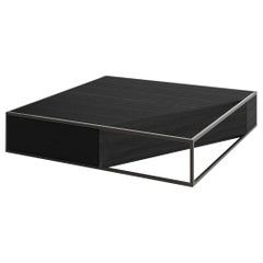 Modern Minimalist Square Center Coffee Table Black Oak Wood and Black Lacquer