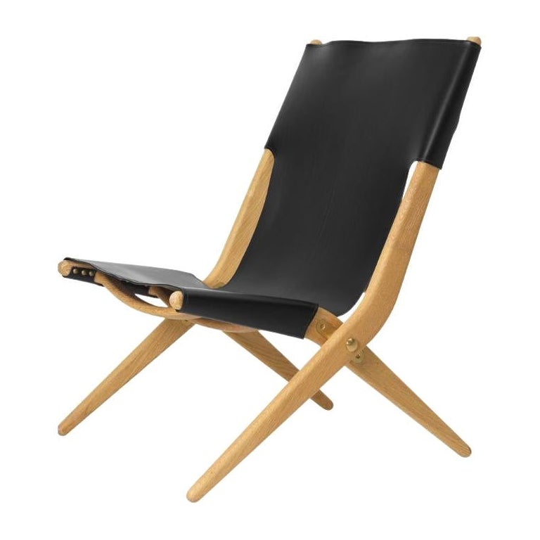 Natural Oiled Oak and Black Leather Saxe Chair by Lassen For Sale
