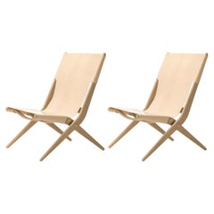 Set of 2 Natural Oak and Natural Leather Saxe Chairs by Lassen