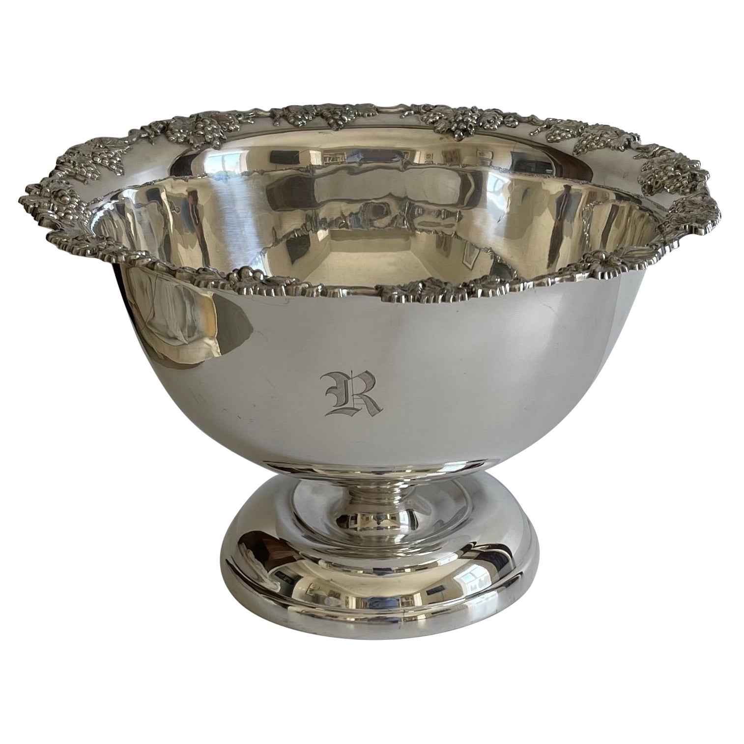 1950s Silver Grape Motif Large Punch Bowl For Sale