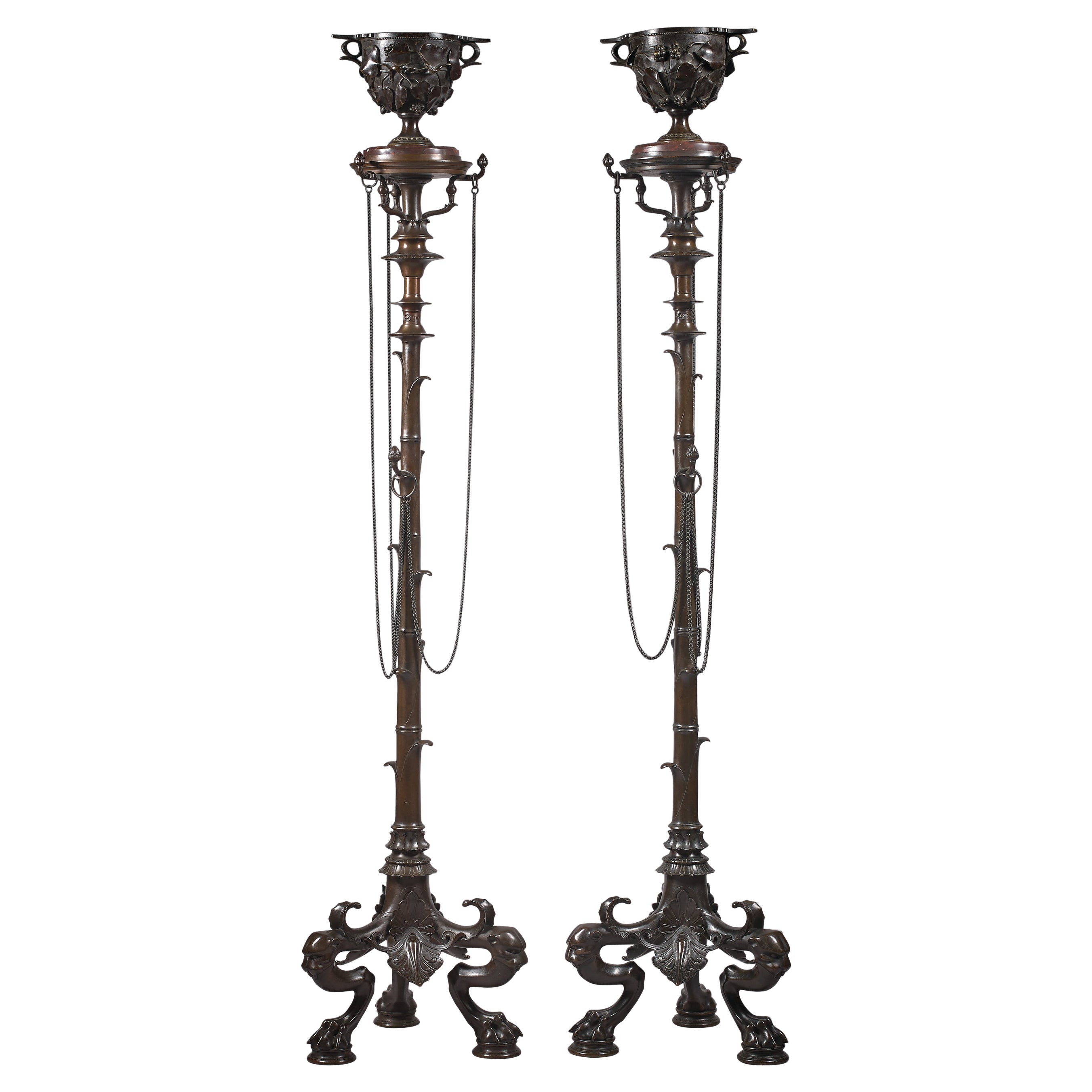 Pair of "Bamboo" Stands attr. to H. Cahieux & F. Barbedienne France, circa 1855 For Sale