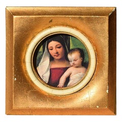 Vintage Small Square Gilt Gold Photo Picture Frame with Madonna and Child