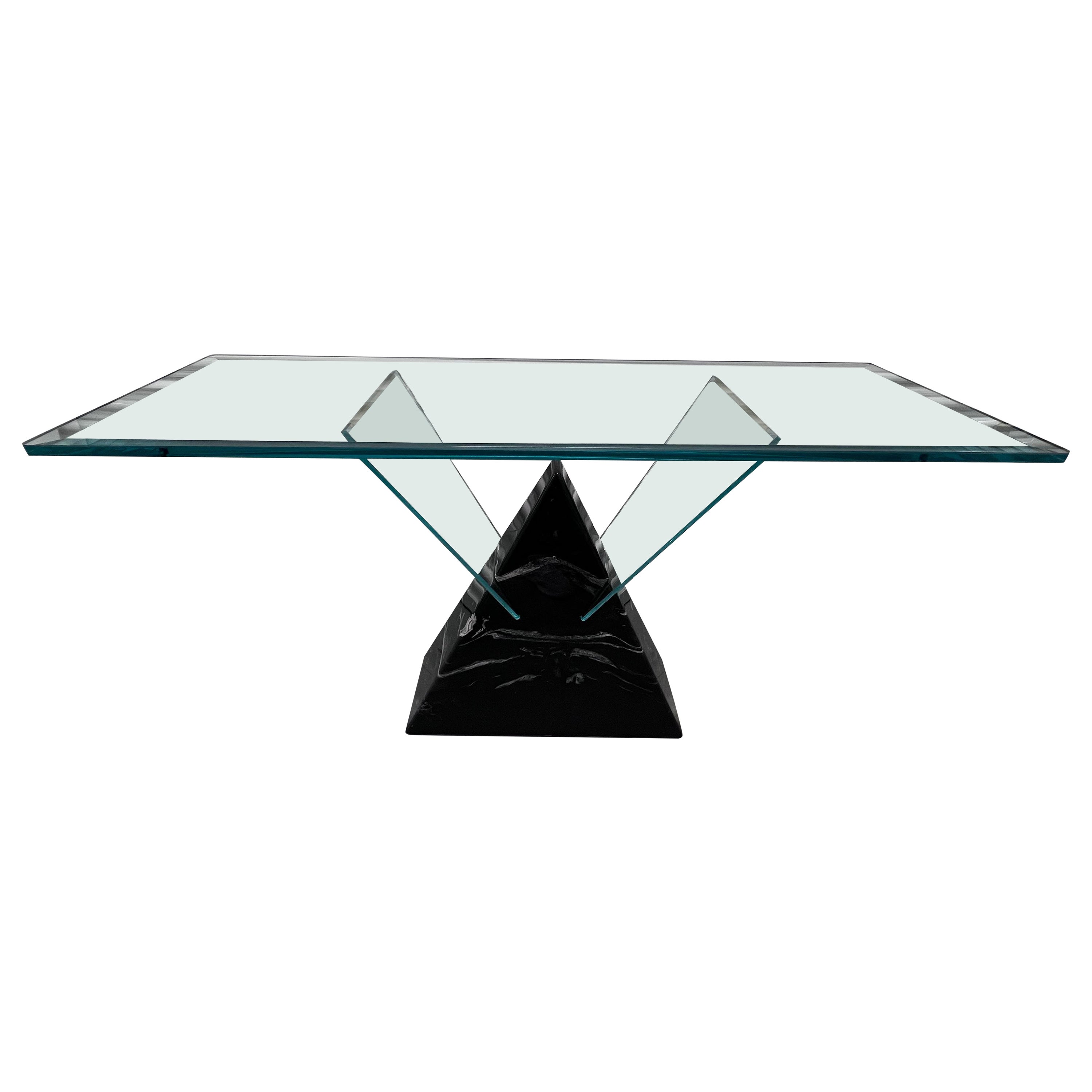 Postmodern Triangle Marble Base Console Table in the Style of Massimo Vignelli