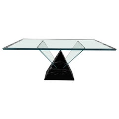 Retro Postmodern Triangle Marble Base Console Table in the Style of Massimo Vignelli