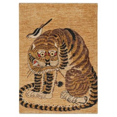Rug & Kilim’s Classic Style Tiger Rug in Brown, Gold & Black Pictorial