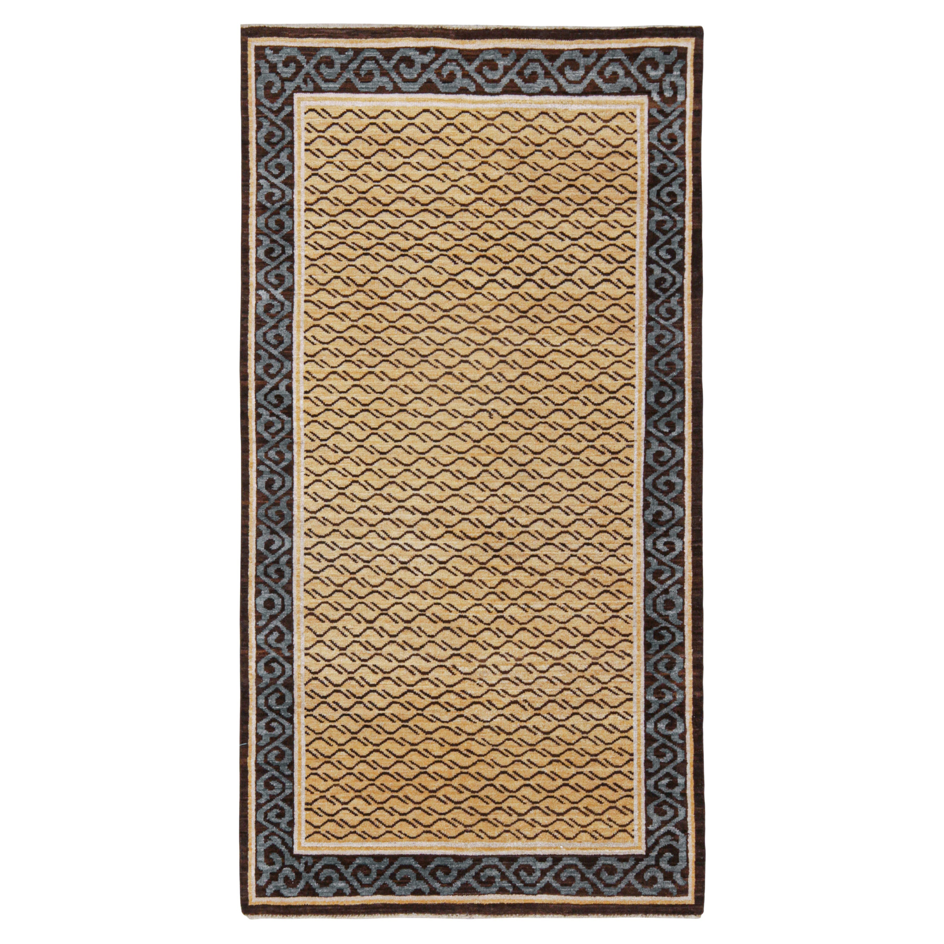 Rug & Kilim’s Classic Style Tiger Rug in Gold with Brown Stripes For Sale