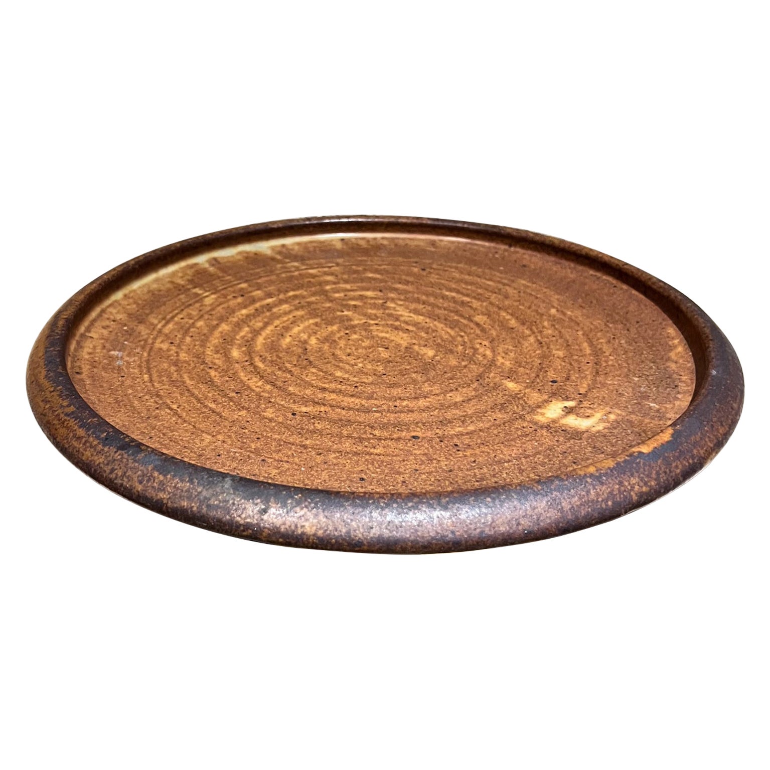 1980 Stoneware Pottery Brown Platter Artist Melching en vente