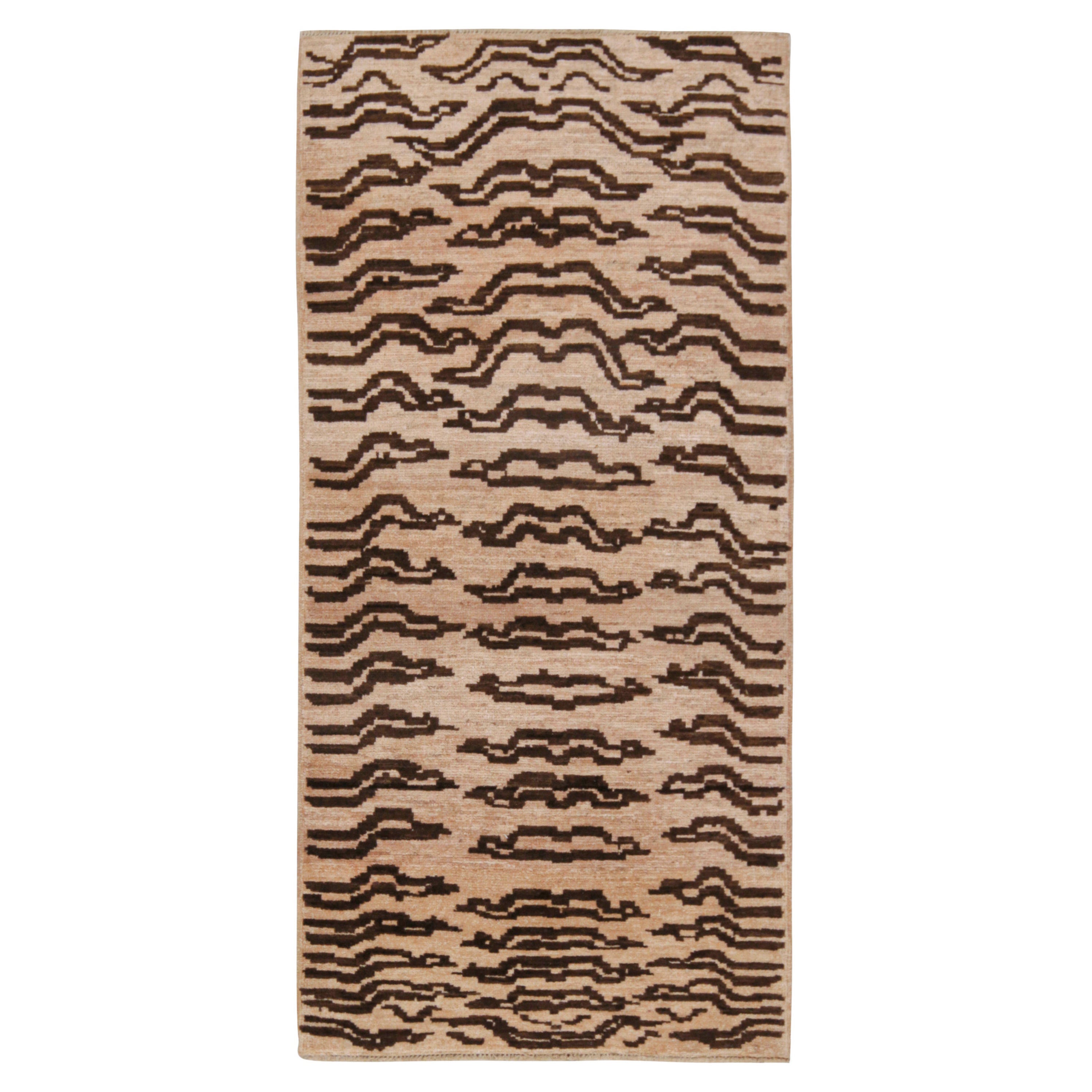 Rug & Kilim’s Classic Style Tiger-Skin Runner with Brown Geometric Patterns For Sale