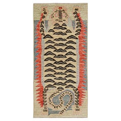 Rug & Kilim’s Classic Style Tiger-Skin Runner in Beige with Geometric Pictorial