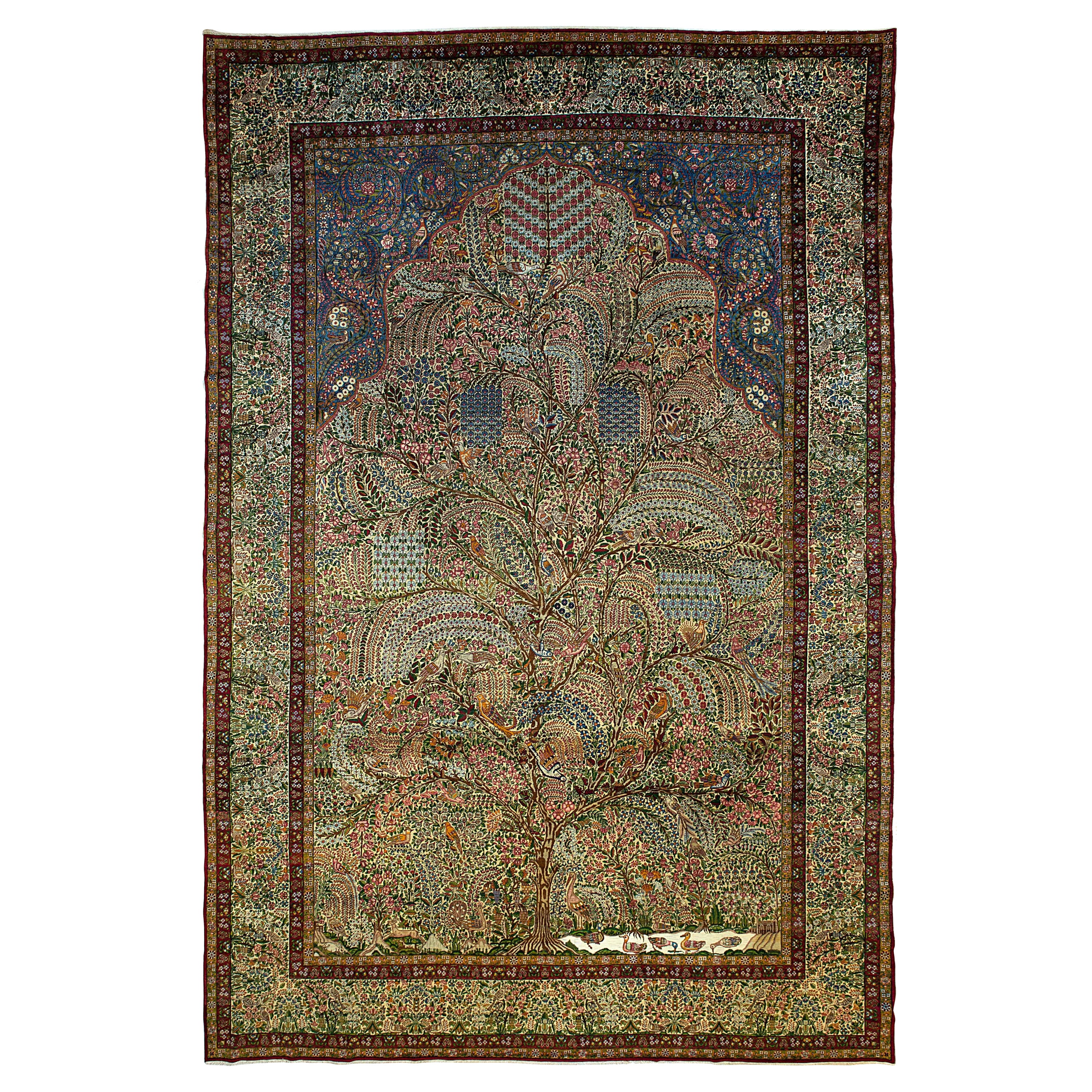 "Tree of Life" Large Antique Persian Kerman For Sale
