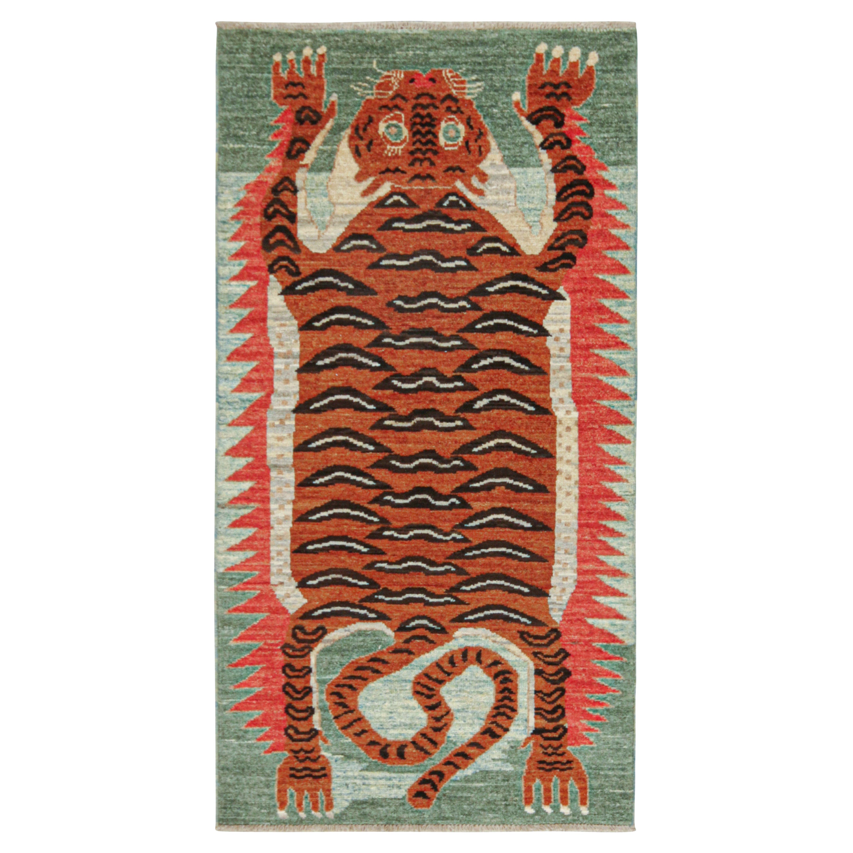 Rug & Kilim’s Classic Style Tiger-Skin Runner with Orange and Brown Pictorial For Sale