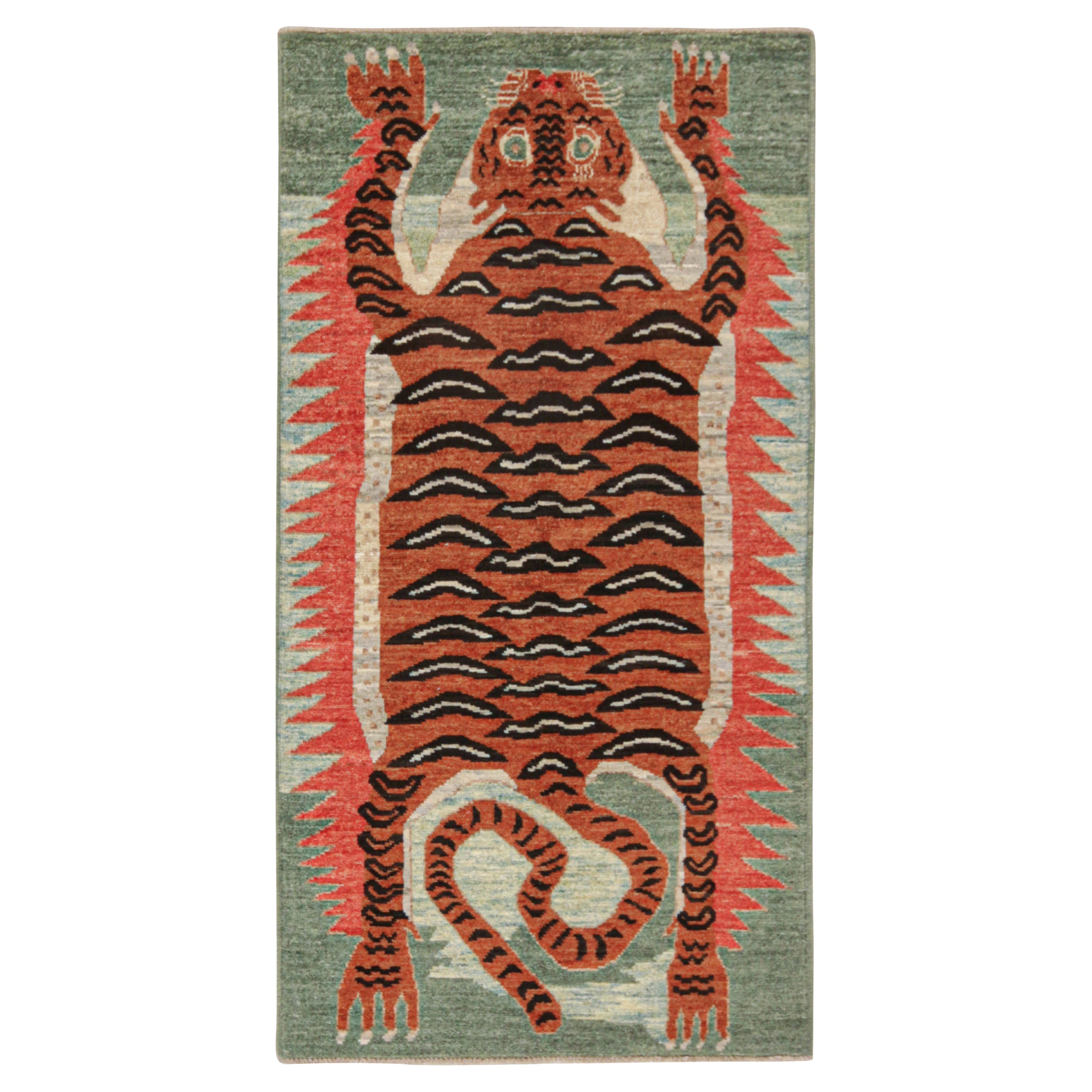Rug & Kilim’s Classic Style Tiger-Skin Runner with Orange and Brown Pictorial