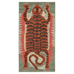 Chemin de table en peau de tigre de style classique de Rug & Kilim avec pictogramme orange et marron