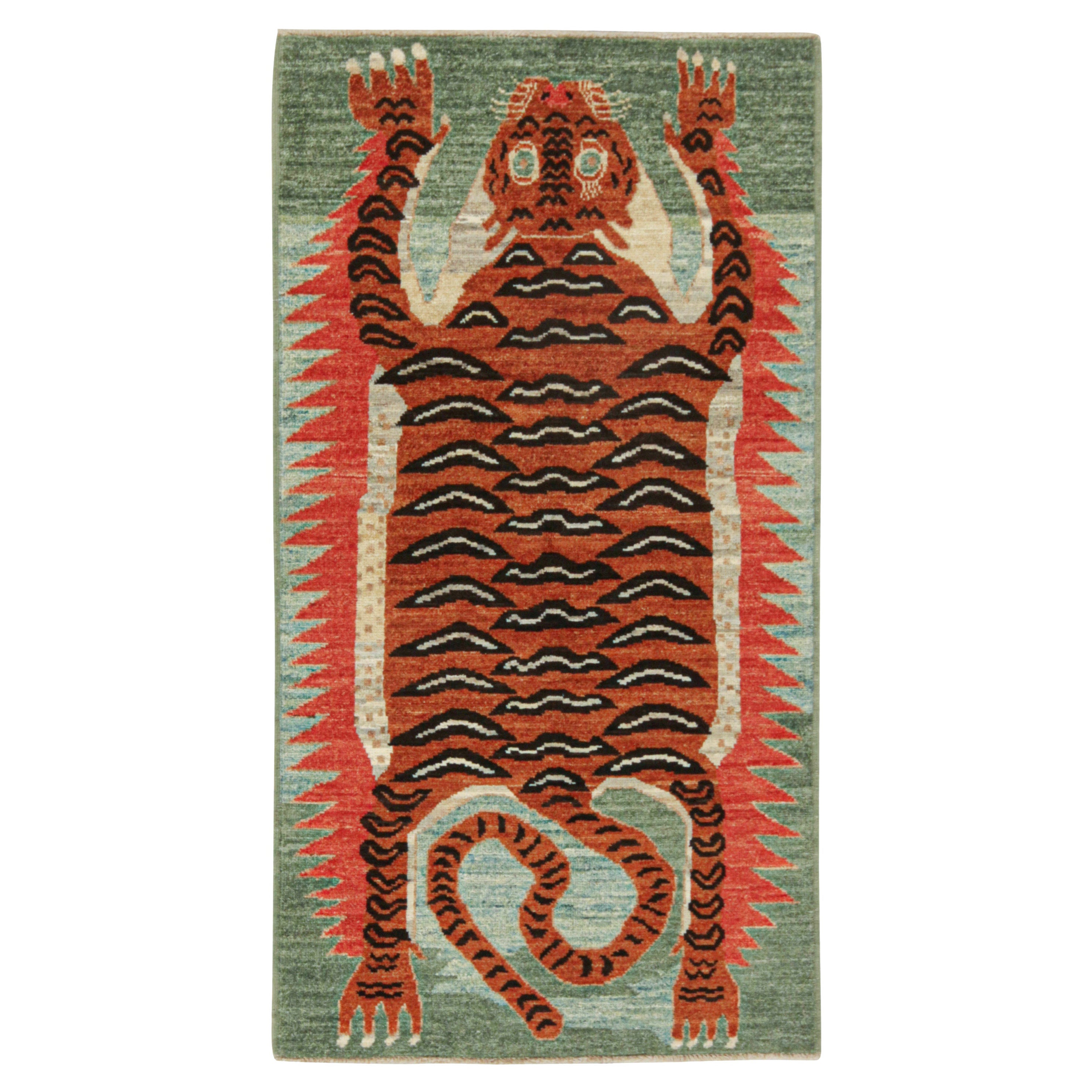 Rug & Kilim’s Custom Tiger-Skin Runner with Orange and Brown Pictorial For Sale