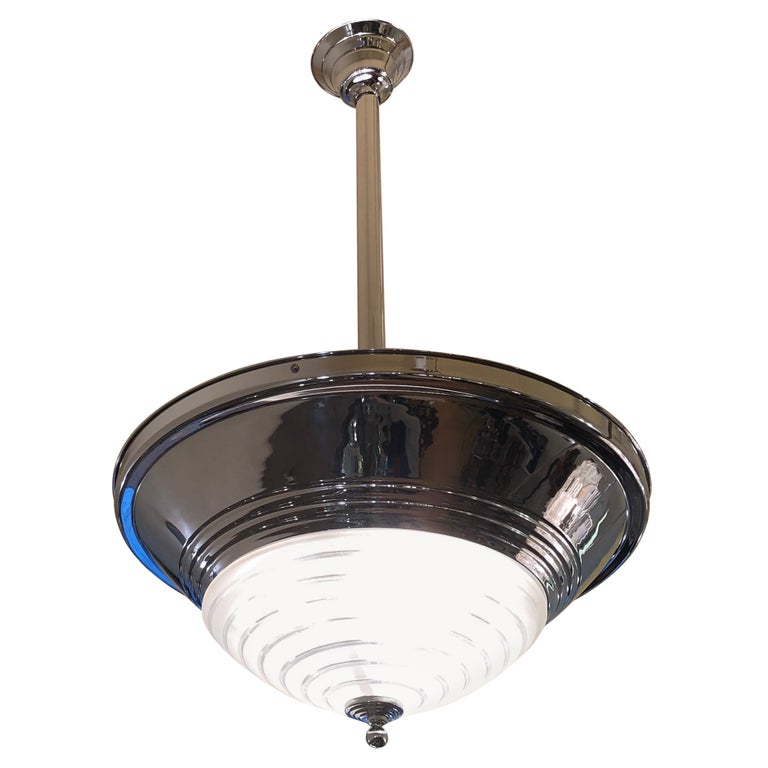Art Deco Hanging Lamp in Chrome and Glass, German For Sale at 1stDibs