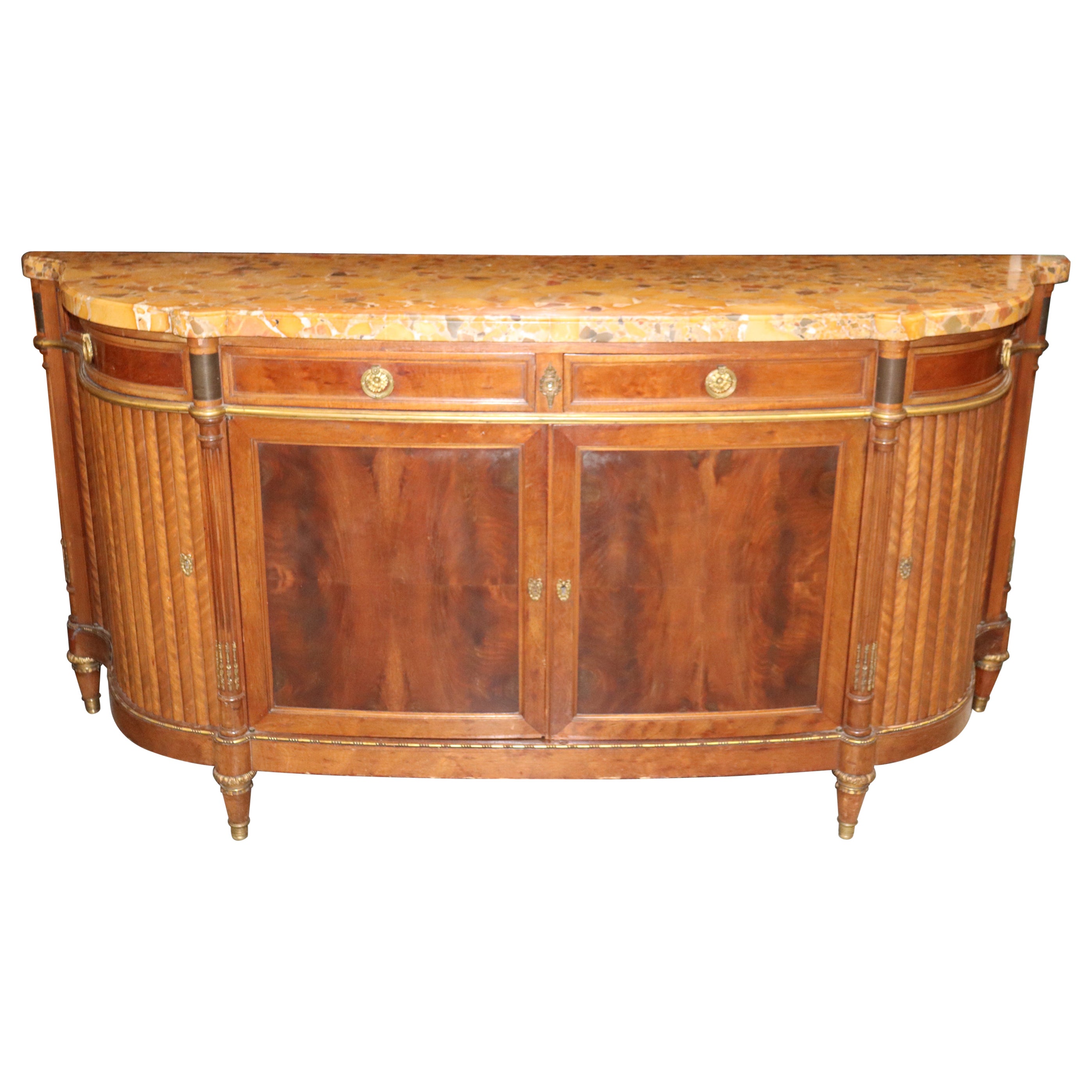 Fine French Breche D' Alep Marble Top Faux Tambor Doors Directoire Sideboard  For Sale