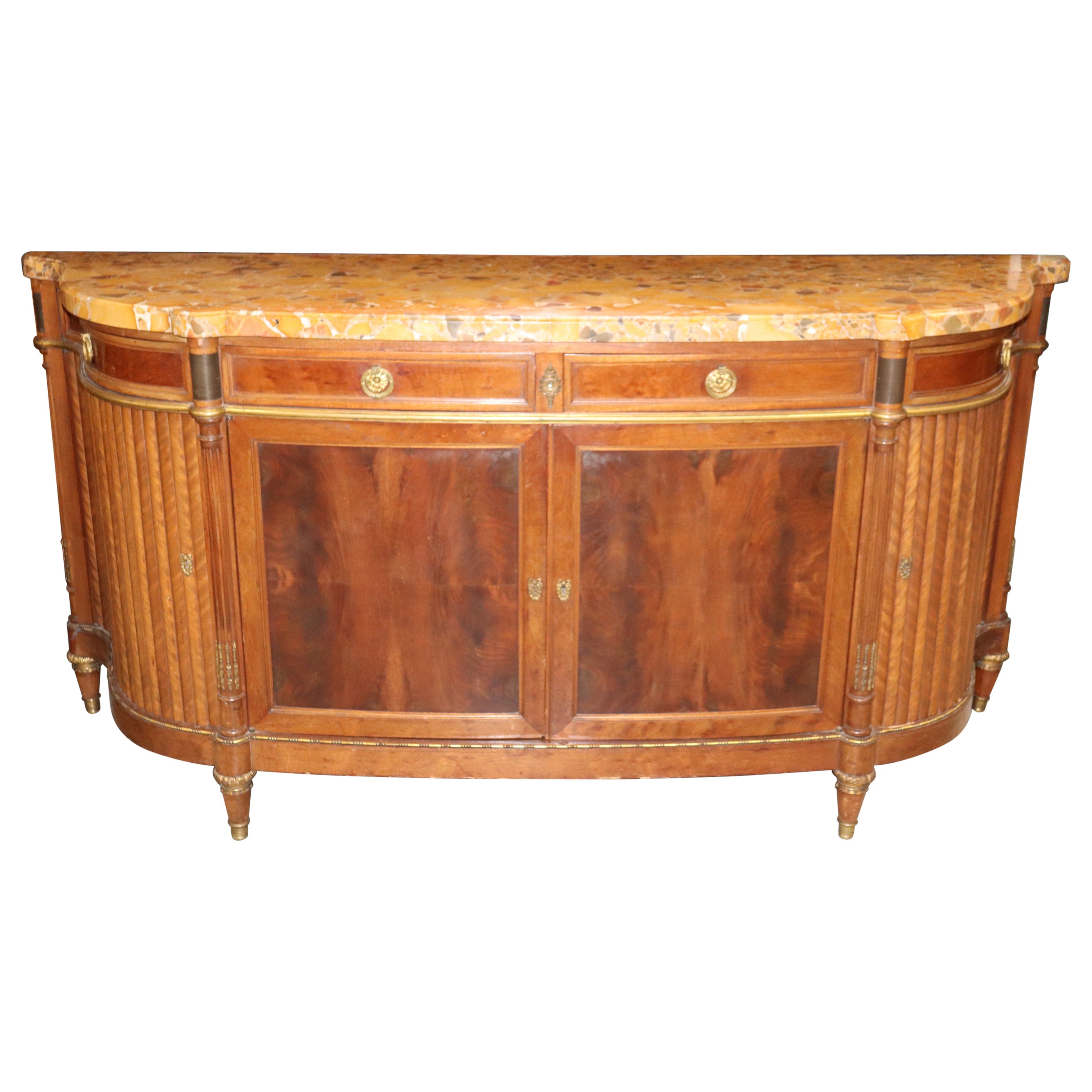 Französische Breche D'' Alep-Marmorplatte mit Faux- Tambor-Türen, Directoire Sideboard 